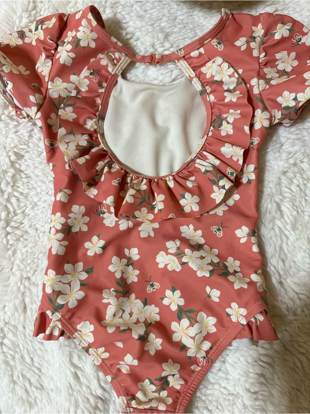 Tommy Bahamas Coral Floral Ruffle One-Piece Swimsuit with sun hat